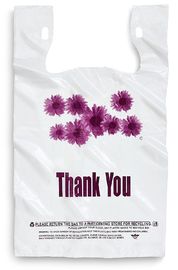 Mor Çiçek Teşekkürler Plastik Alışveriş Poşetleri - 500 adet / kutu, beyaz renk, LDPE malzeme